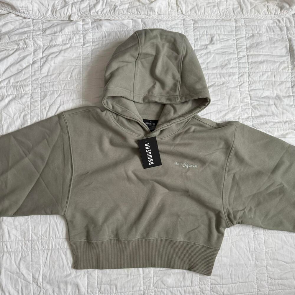 Sage green cropped hoodie sweatshirt Raw gear sz med gorpcore minimalist earthy - Picture 5 of 6